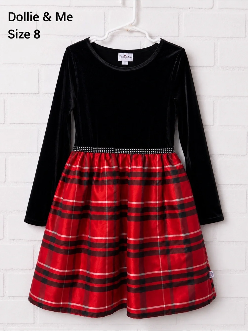 Girls Dollie & Me Holiday Plaid Velvet Dress Size 8 Red Black Party Dress